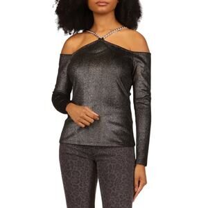 NWT! Michael Kors Velvet Chain Cold-Shoulder Shimmer Top - Size XL